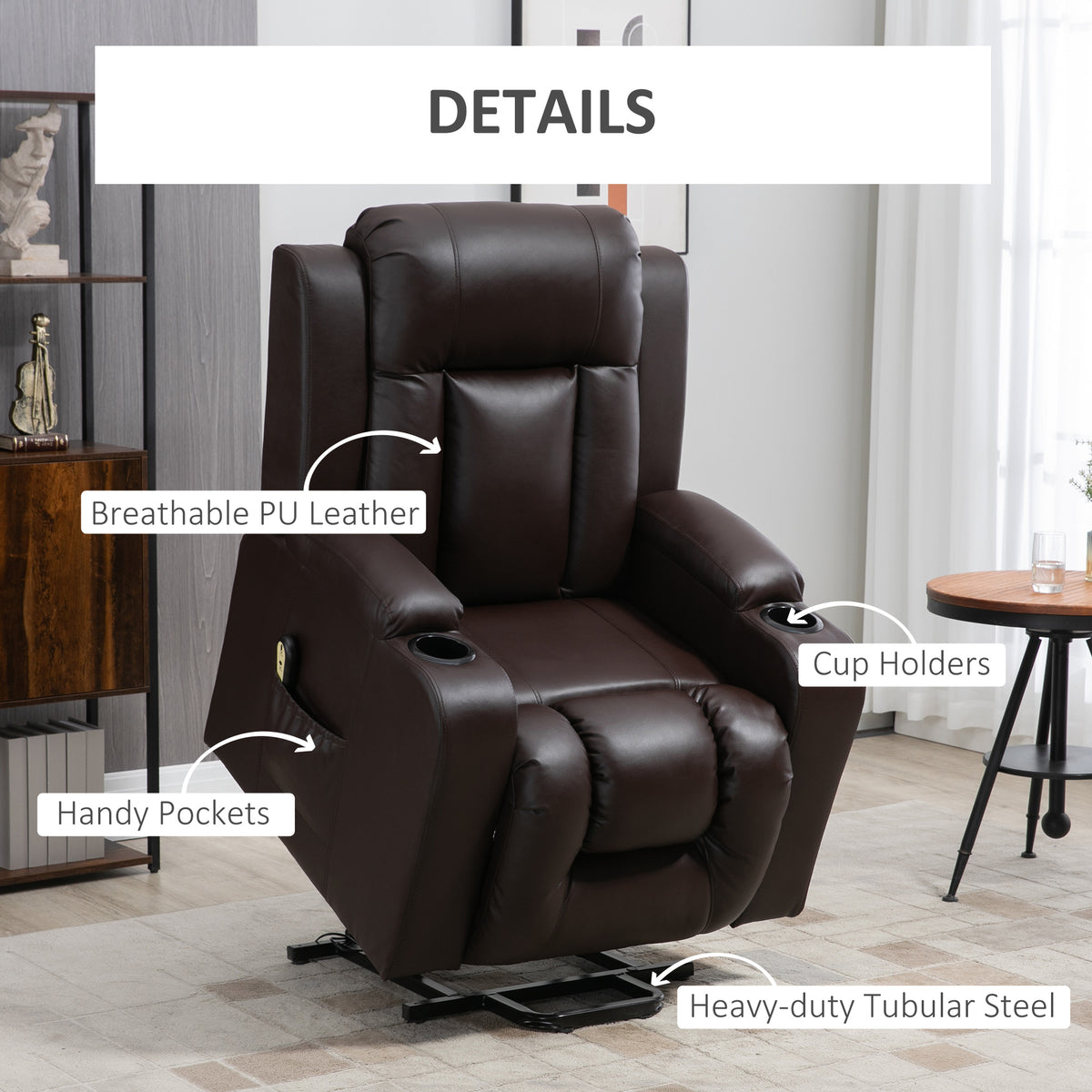Sillón reclinable y elevador eléctrico de cuero sintético
