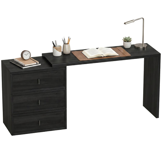 L-shaped computer desk with three drawers