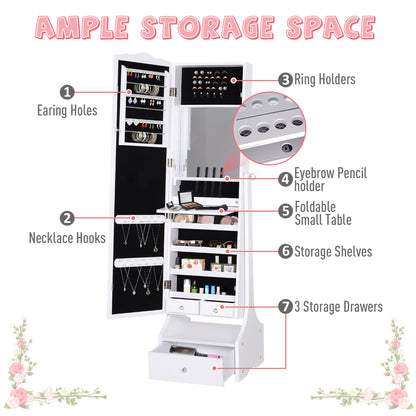 Standing jewelry armoire with full length mirror