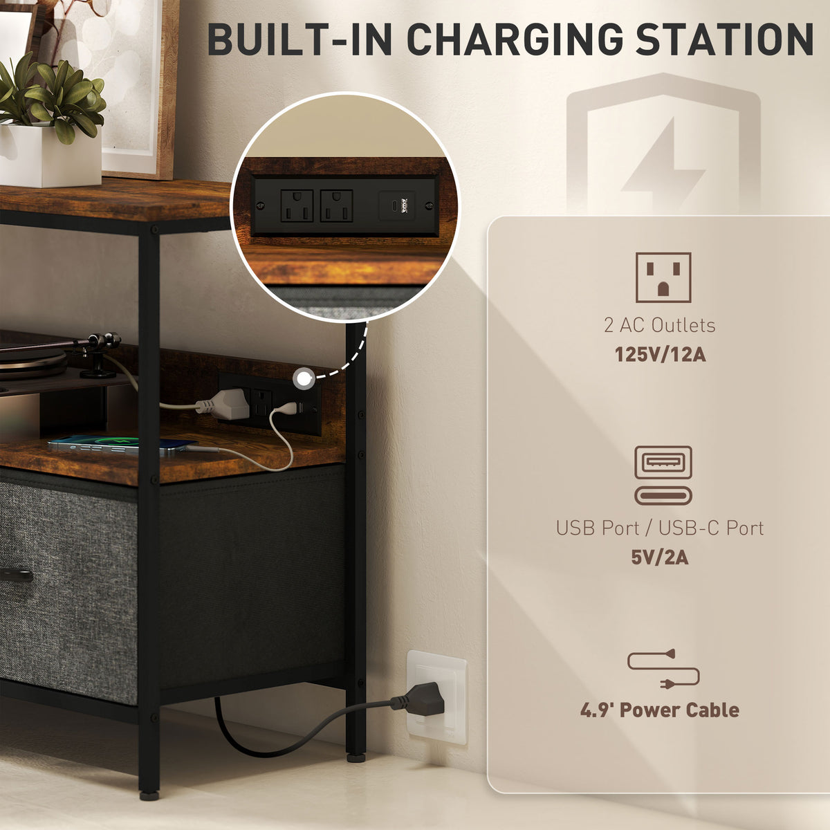 TV Stand with Charging Station