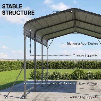 Heavy-Duty Metal Carport 10 x 15 ft or 11 x 15 ft, Gable Roof