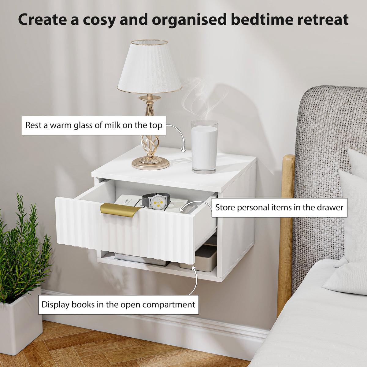 Floating bedside tables wall mounted — Set of 2