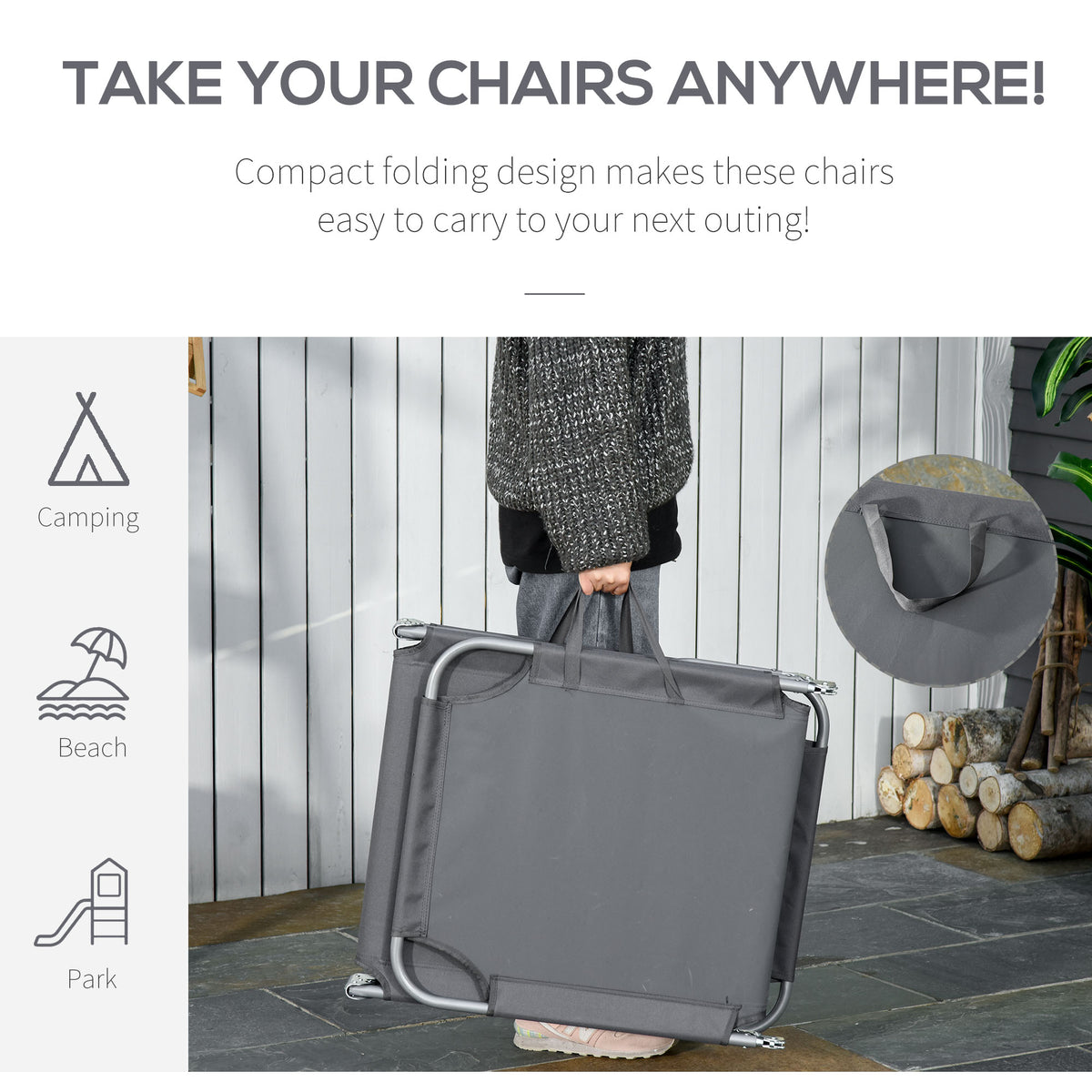 Folding Outdoor Lounge Chair with Adjustable Backrest