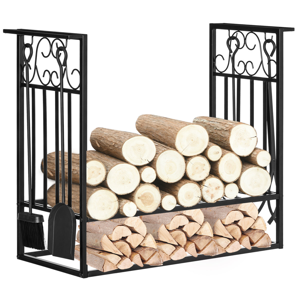 Vintage Firewood Log Rack with 4 Tools