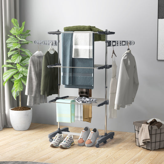 Tendedero plegable de 3 niveles — acero inoxidable
