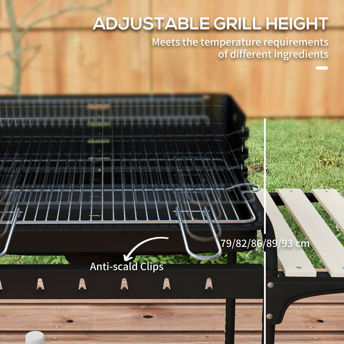 Portable charcoal barbecue grill with adjustable height