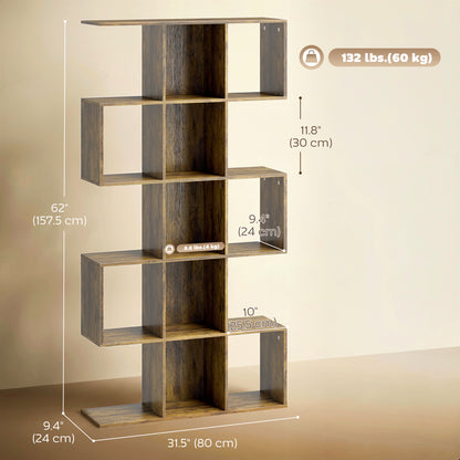 5-Tier S-Shaped Bookshelf — 15 Compartments