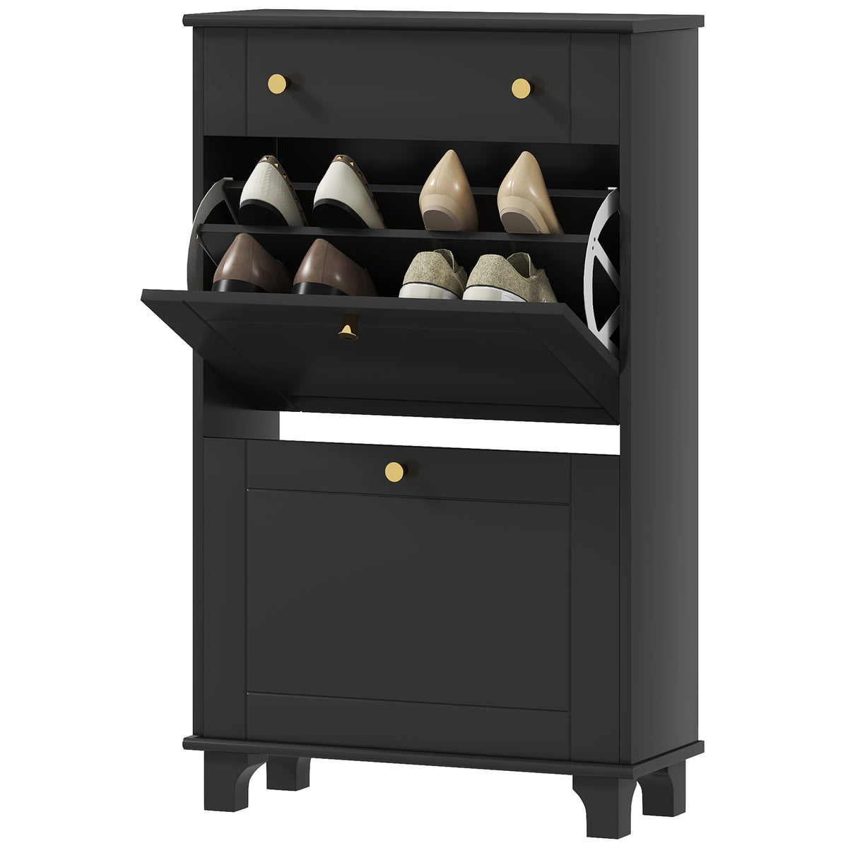 Slim Shoe Cabinet 2 Flip Drawers Adjustable Shelves 8 Pairs