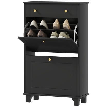 Slim Shoe Cabinet 2 Flip Drawers Adjustable Shelves 8 Pairs