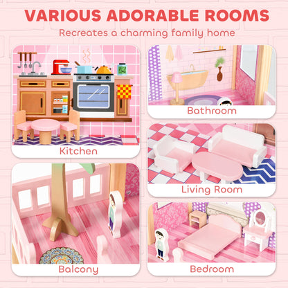 Casa de muñecas de madera con muebles
