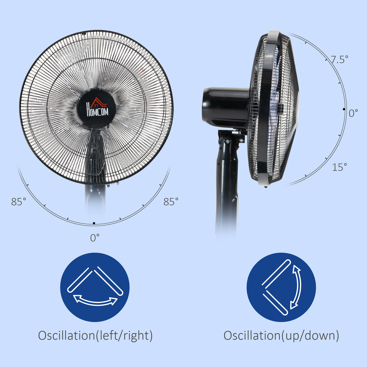 Standing floor fan with remote control adjustable height