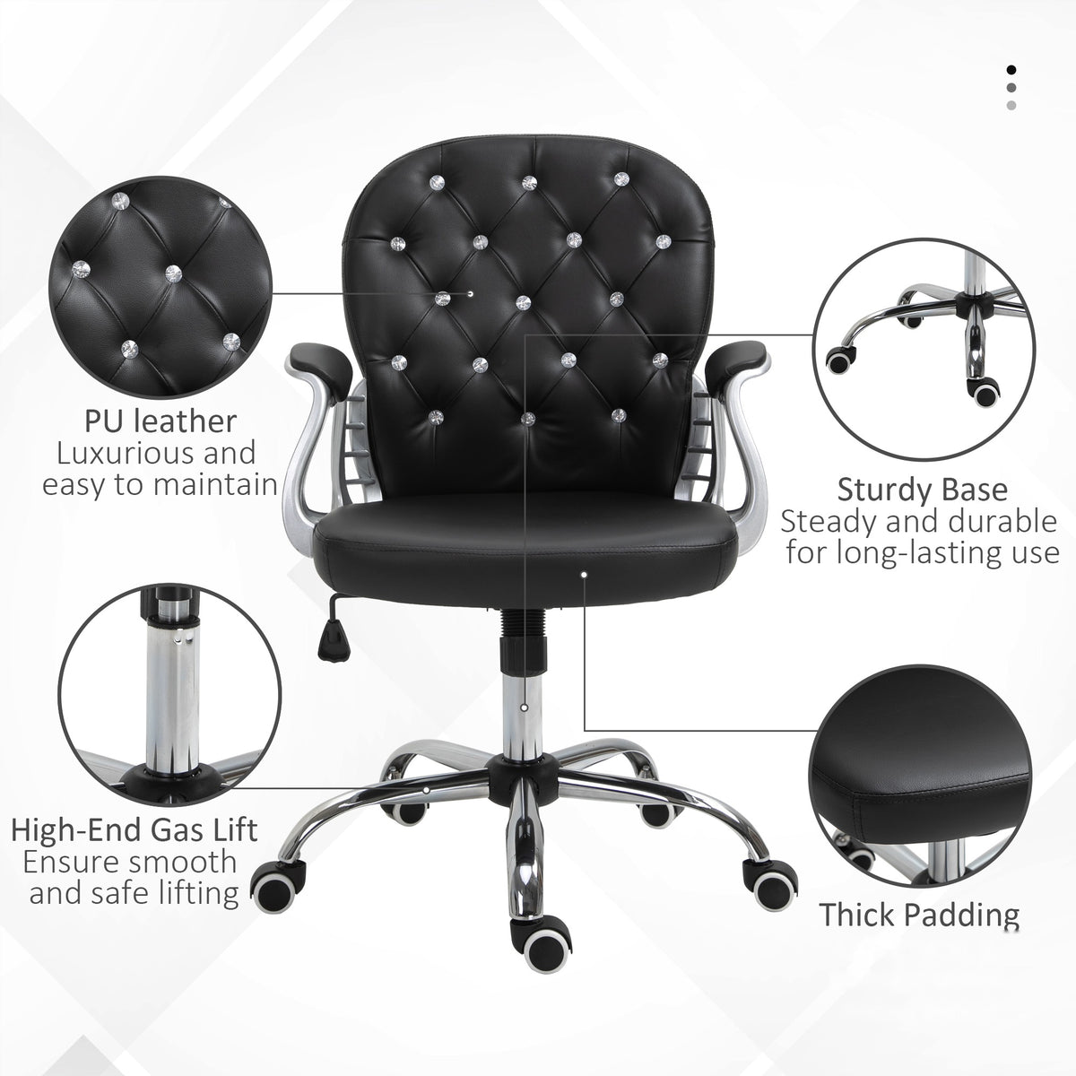 Office chair tufted synthetic leather decorative crystals