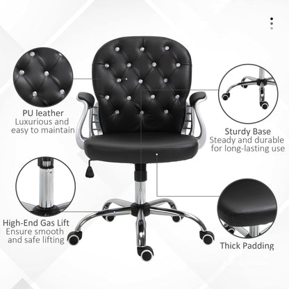 Office chair tufted synthetic leather decorative crystals