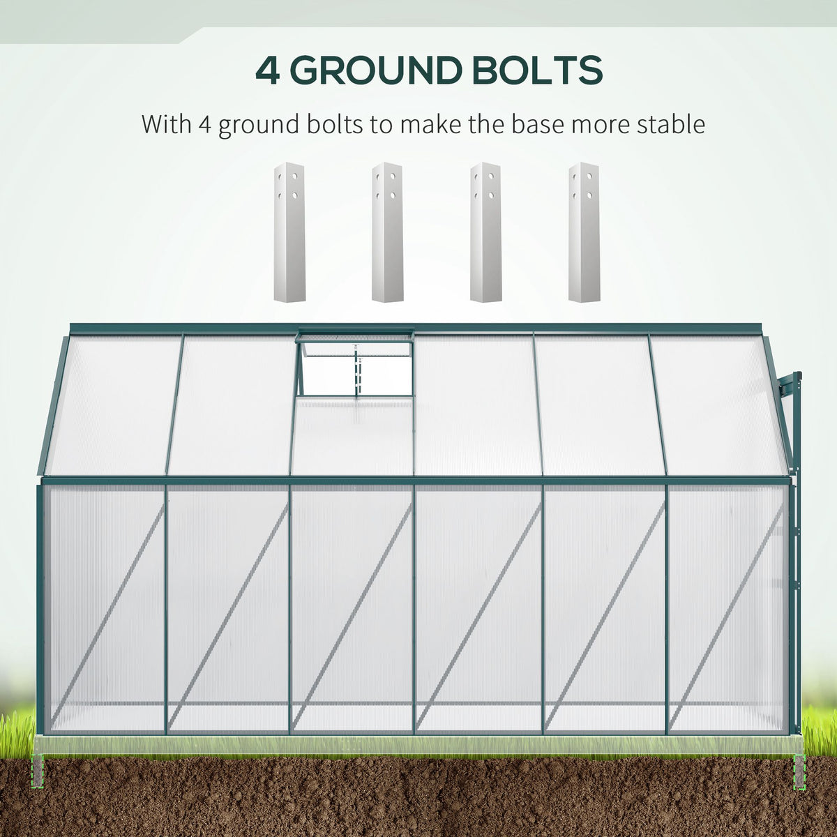 190x375x199cm Charcoal Grey Polycarbonate Greenhouse with Ventilation