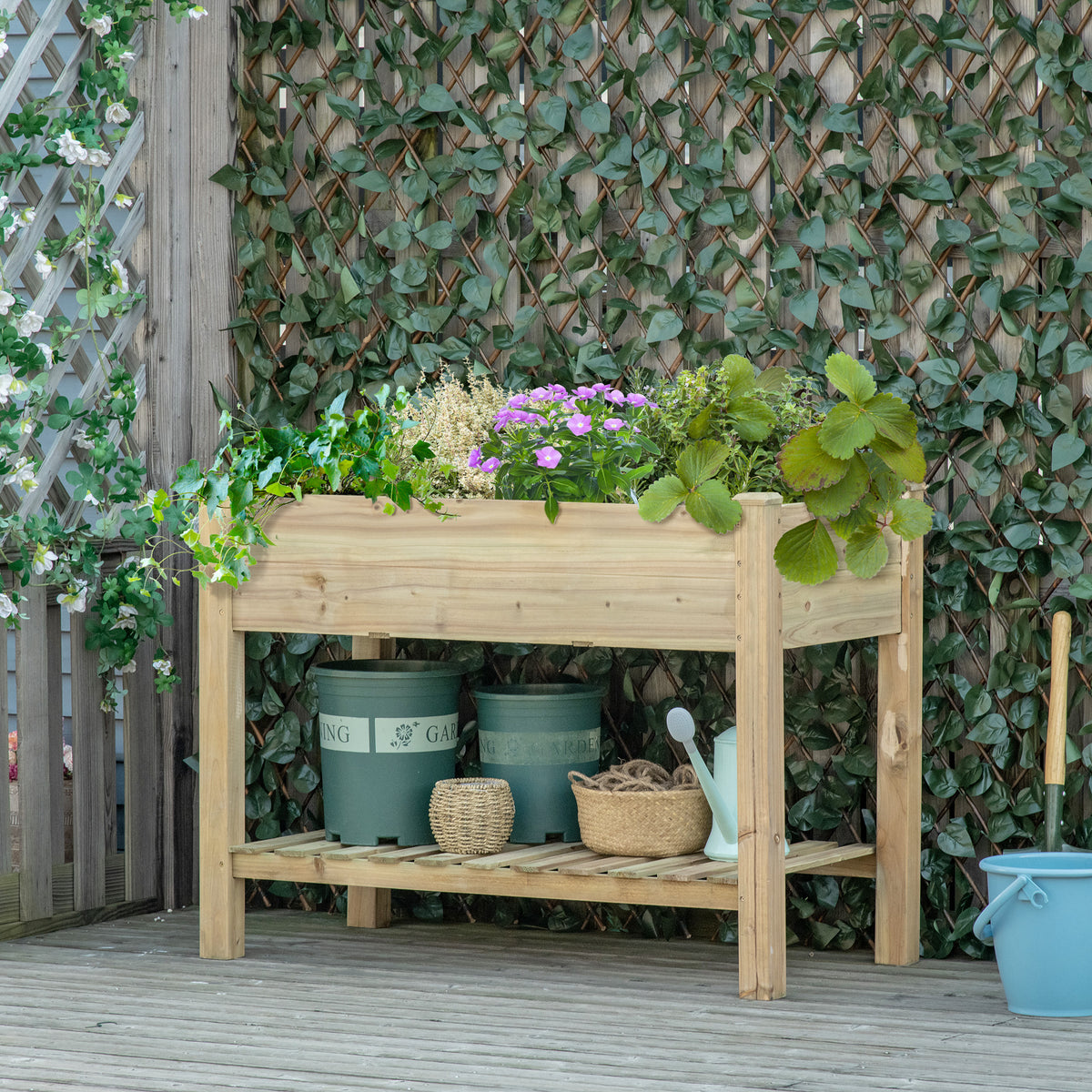 Raised Garden Bed with Storage Shelf 45" x 22"