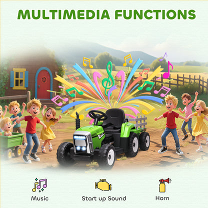 12V Kids Electric Ride-On Tractor with Trailer