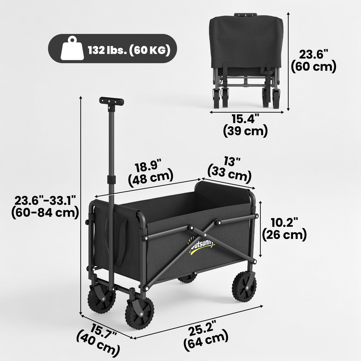 Collapsible garden cart 62 L — black