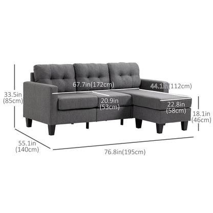 3-Seater L-Shaped Sofa with Ottoman — Dark