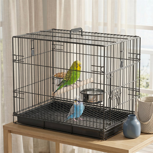 Portable Bird Cage with Slide-Out Tray and Perch