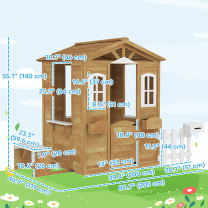 Kids Wooden Playhouse with Bench and Serving Station