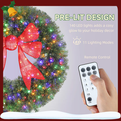 Pre-Lit Christmas Wreath 3D Bow 91 cm