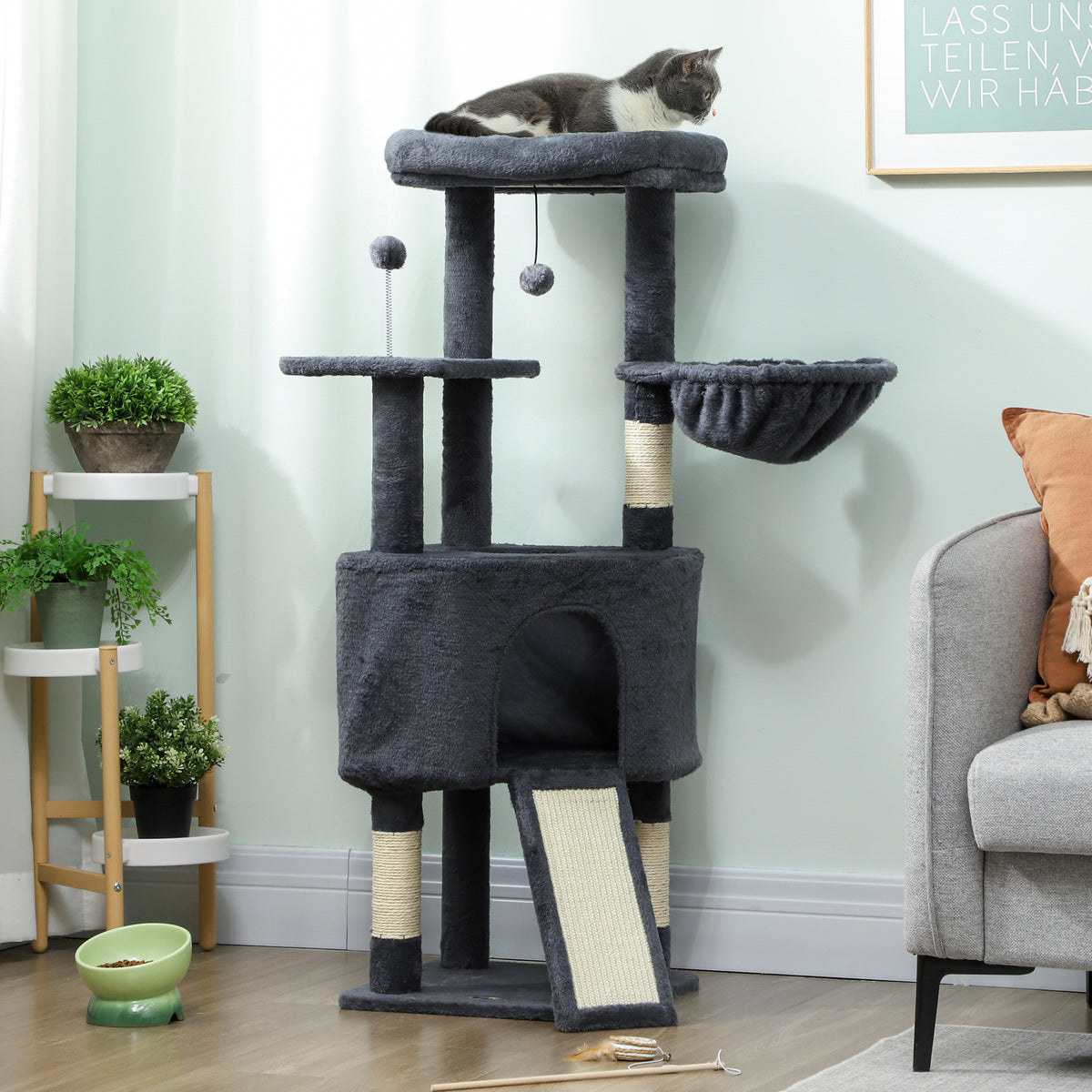 Multi-level cat tree with condo and hammock 47 inch