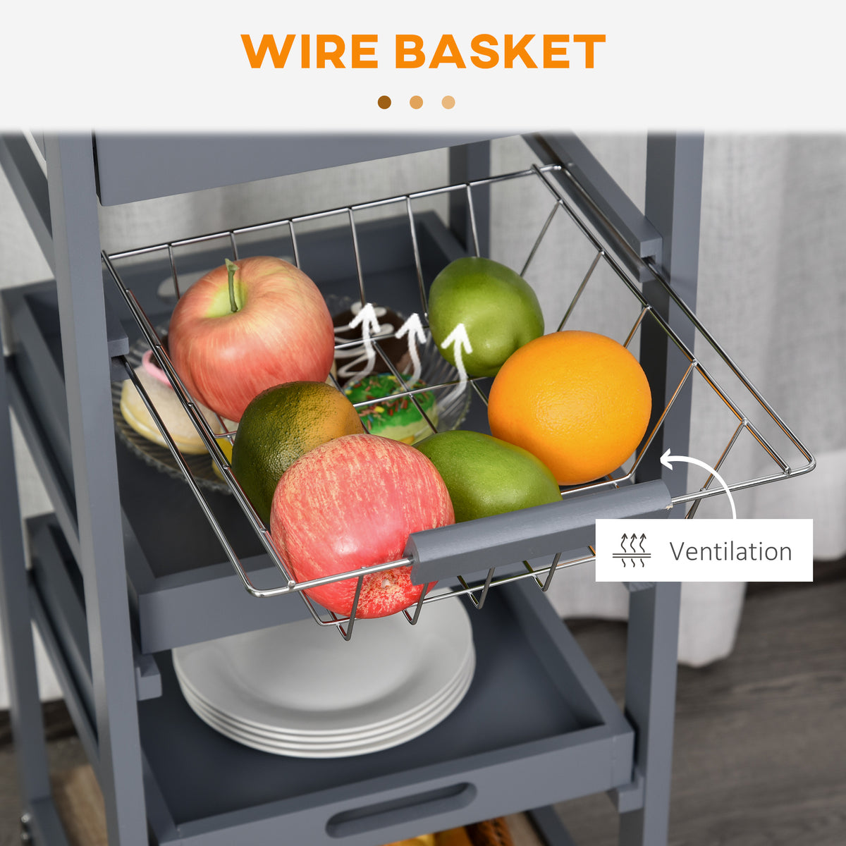 Rolling Kitchen Island Cart with Drawer and Baskets