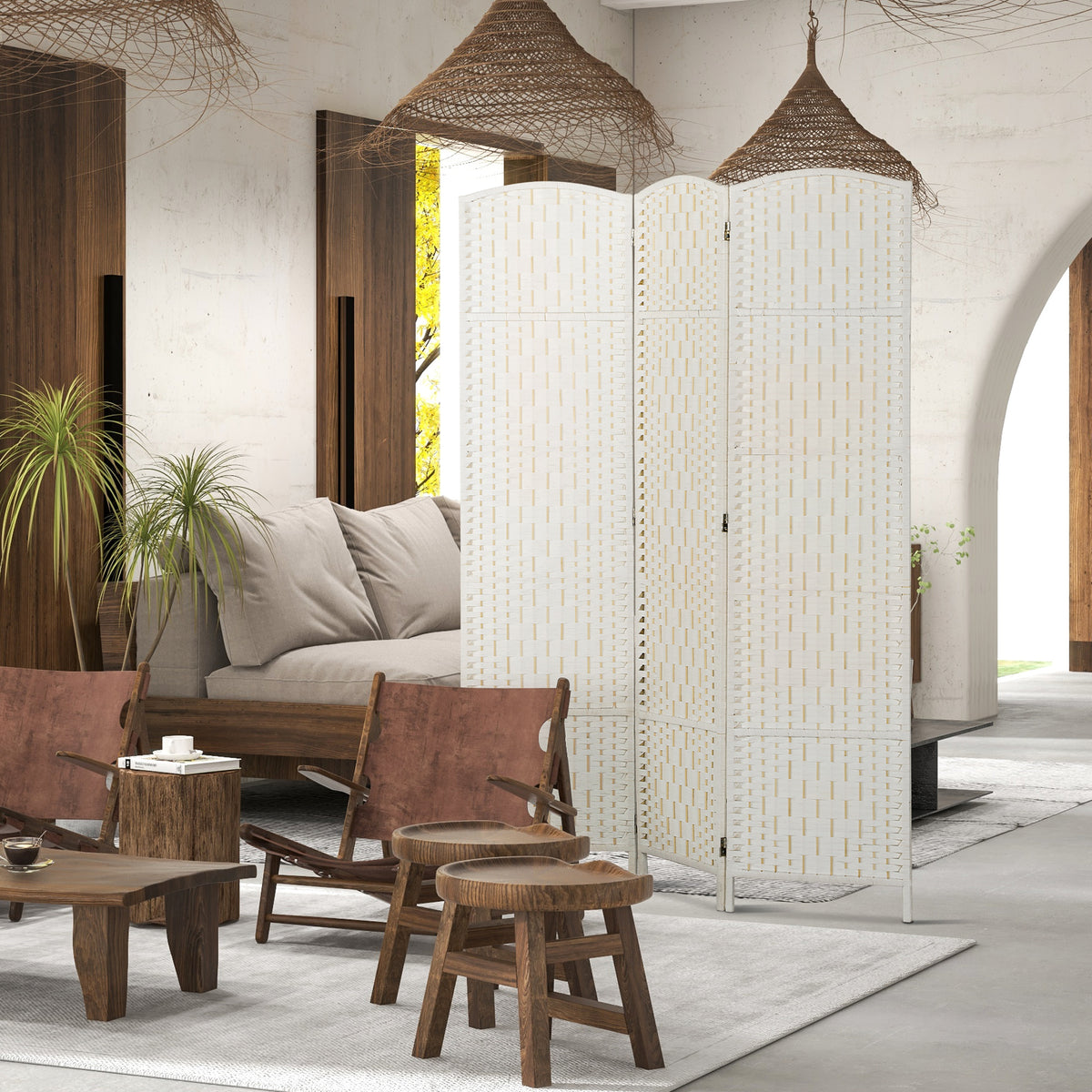 180 cm Folding Room Divider 3-Panel Wooden