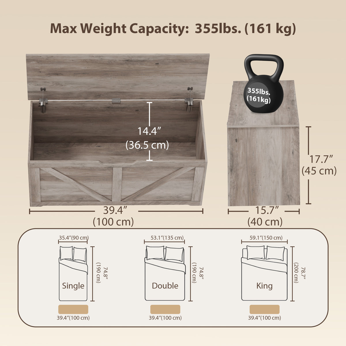 Rustic storage chest with safety hinges