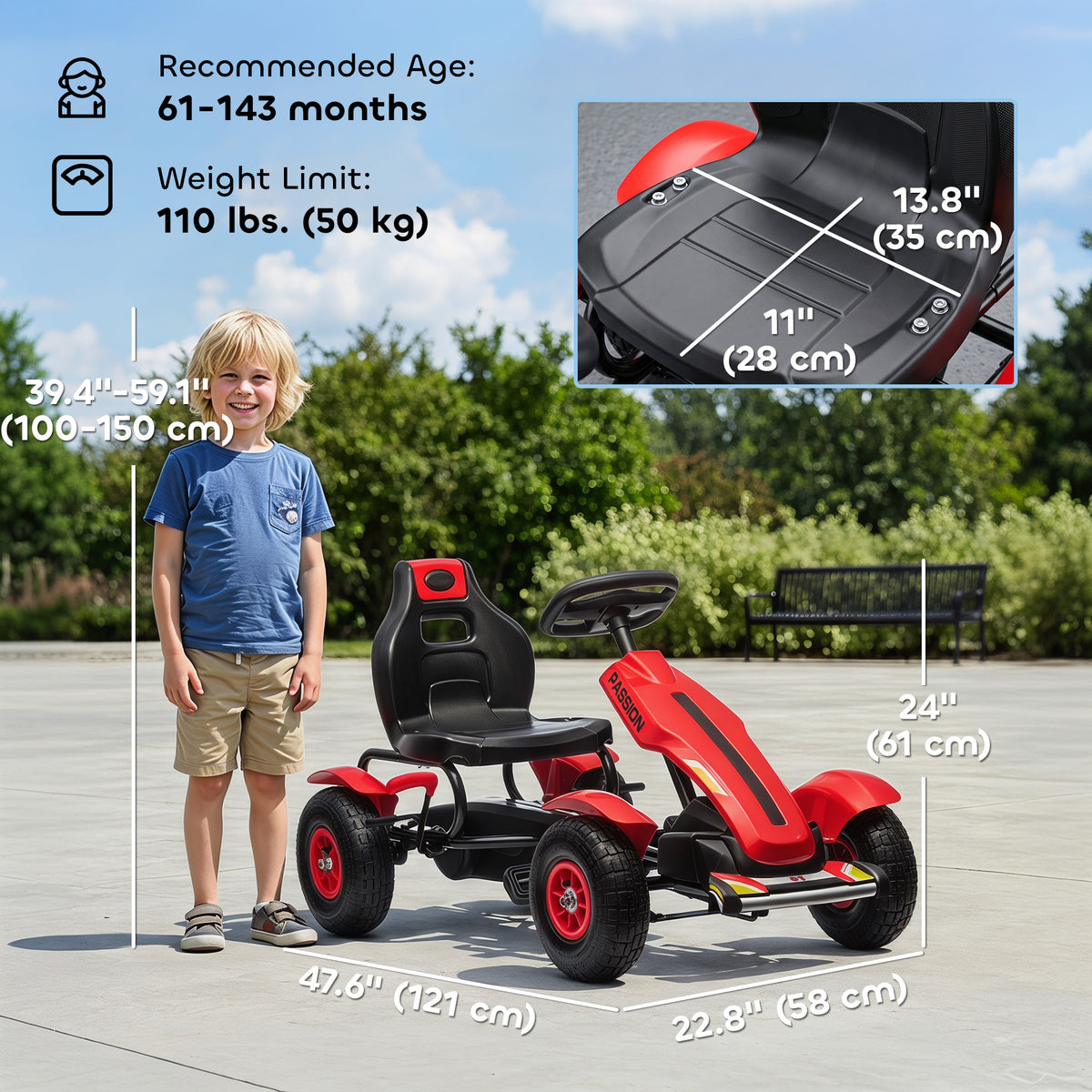 Pedal go kart for kids with handbrake