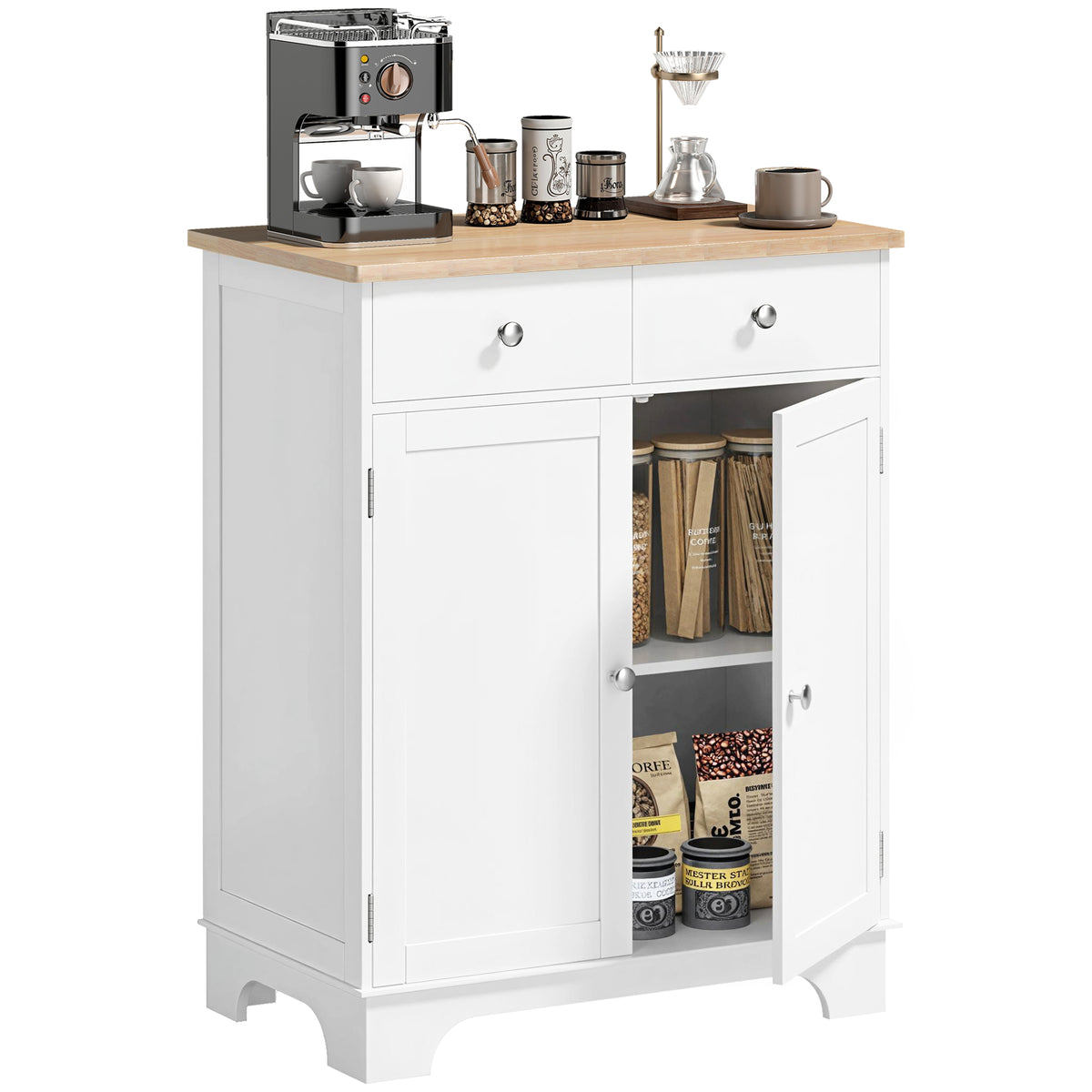 Kitchen Buffet Cabinet with Drawers and Adjustable Shelf