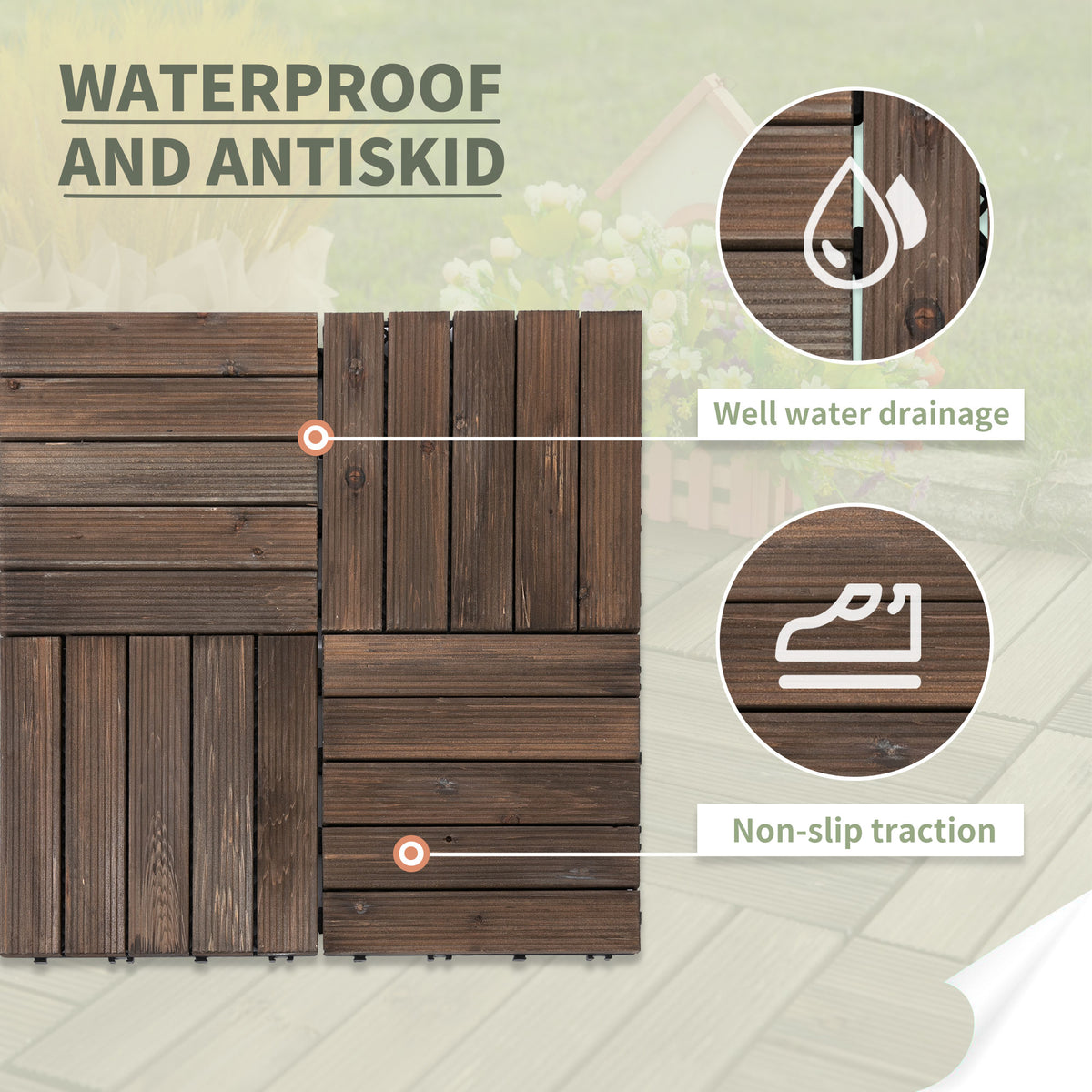Interlocking Wood Deck Tiles — 27-Piece Set