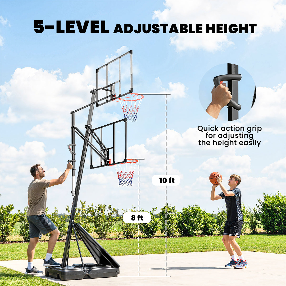Adjustable Basketball Hoop 8–10 ft with 47" Backboard