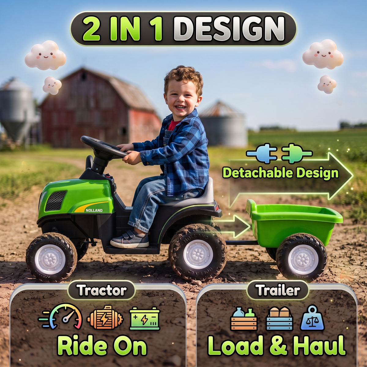 Kids Electric Ride On Tractor with Trailer