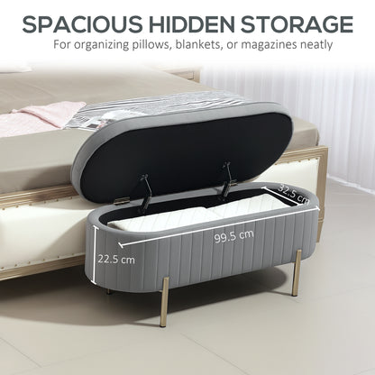 Channel Tufted Storage Bench with Golden Legs