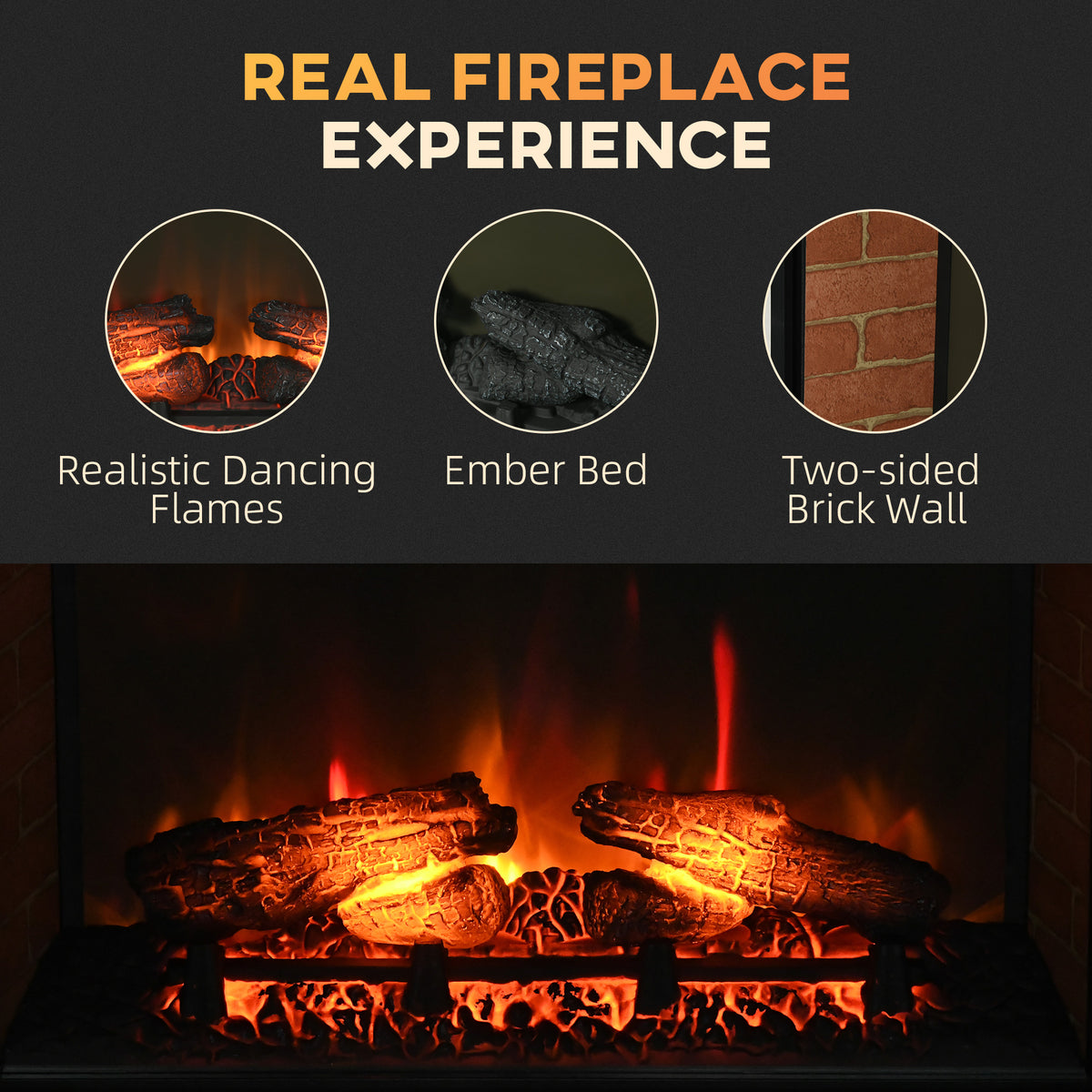 27" Recessed Electric Fireplace Insert with Realistic Flames