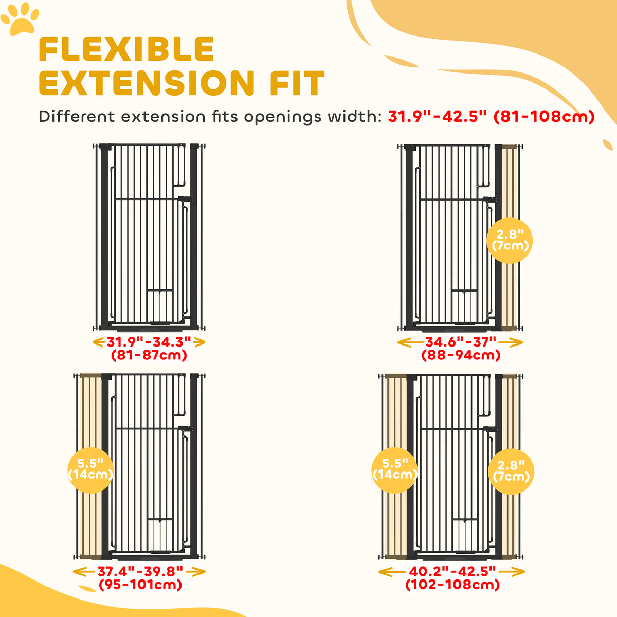 Dog Gate 53.1" Tall with Built-in Cat Door