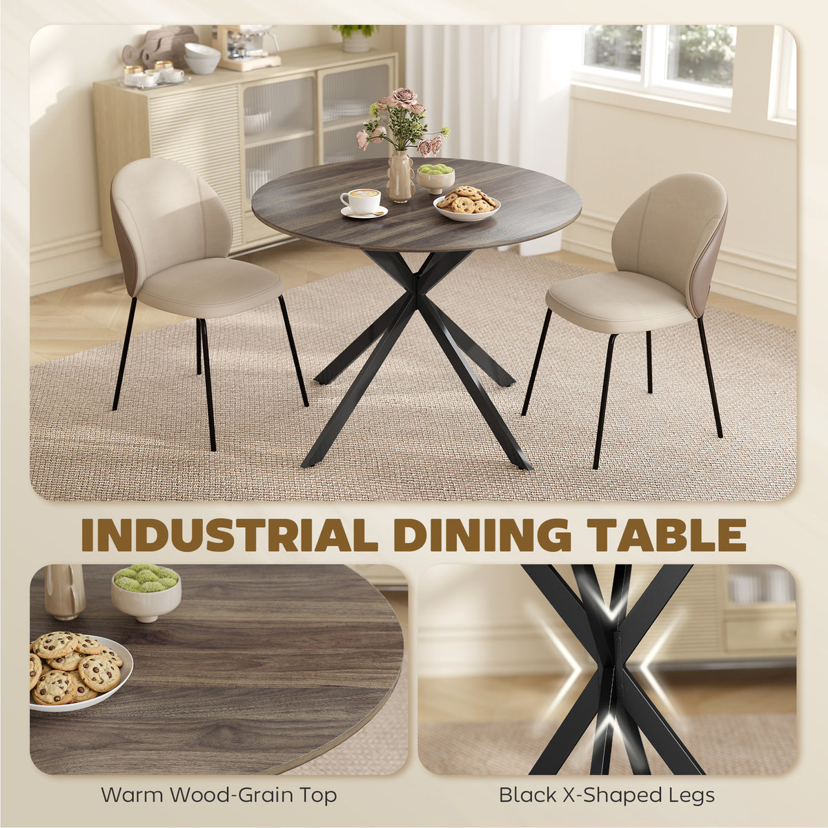Round Kitchen Table 40 inch — black