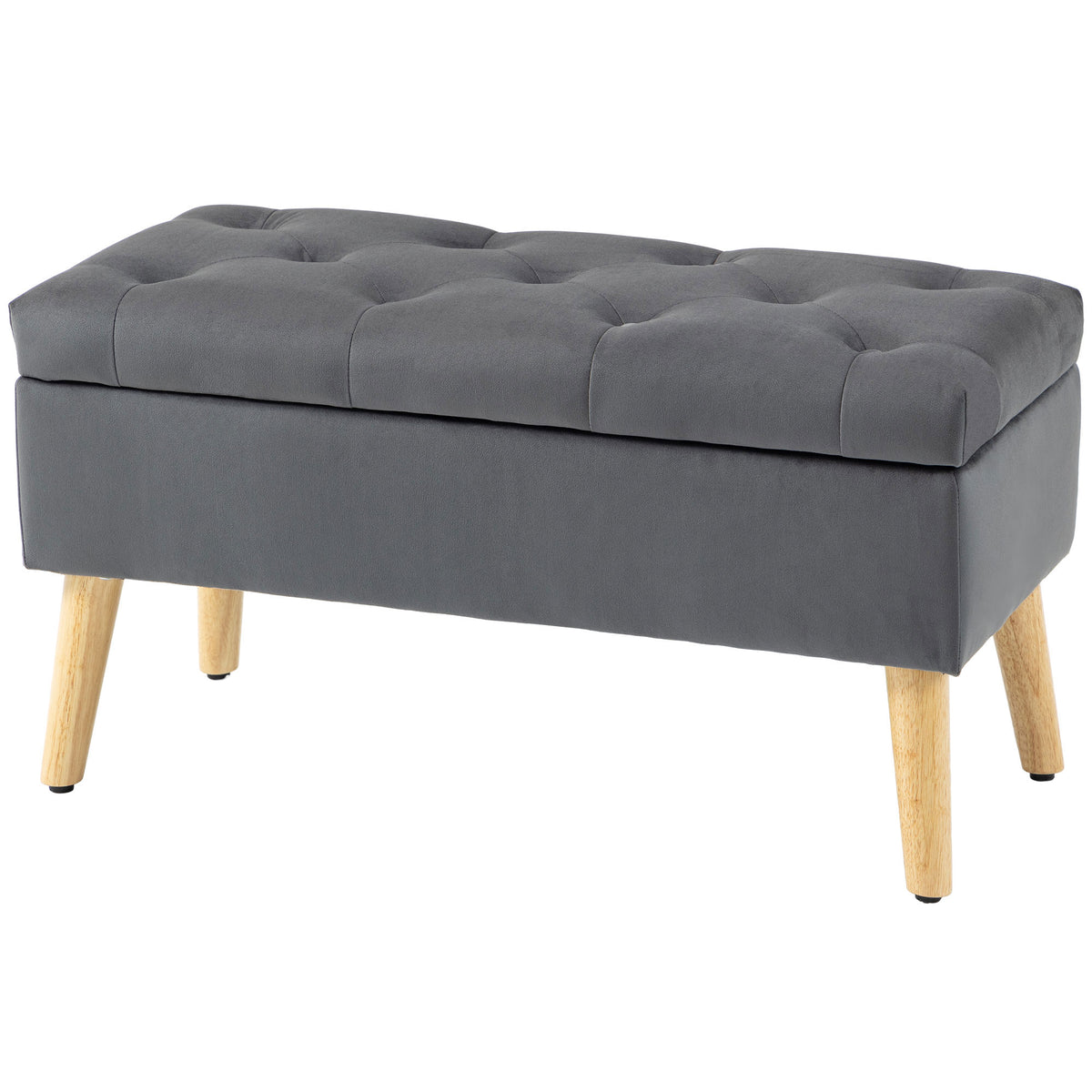Velvet Storage Ottoman Bench with Wood Legs