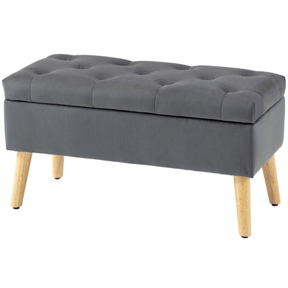Velvet Storage Ottoman Bench with Wood Legs