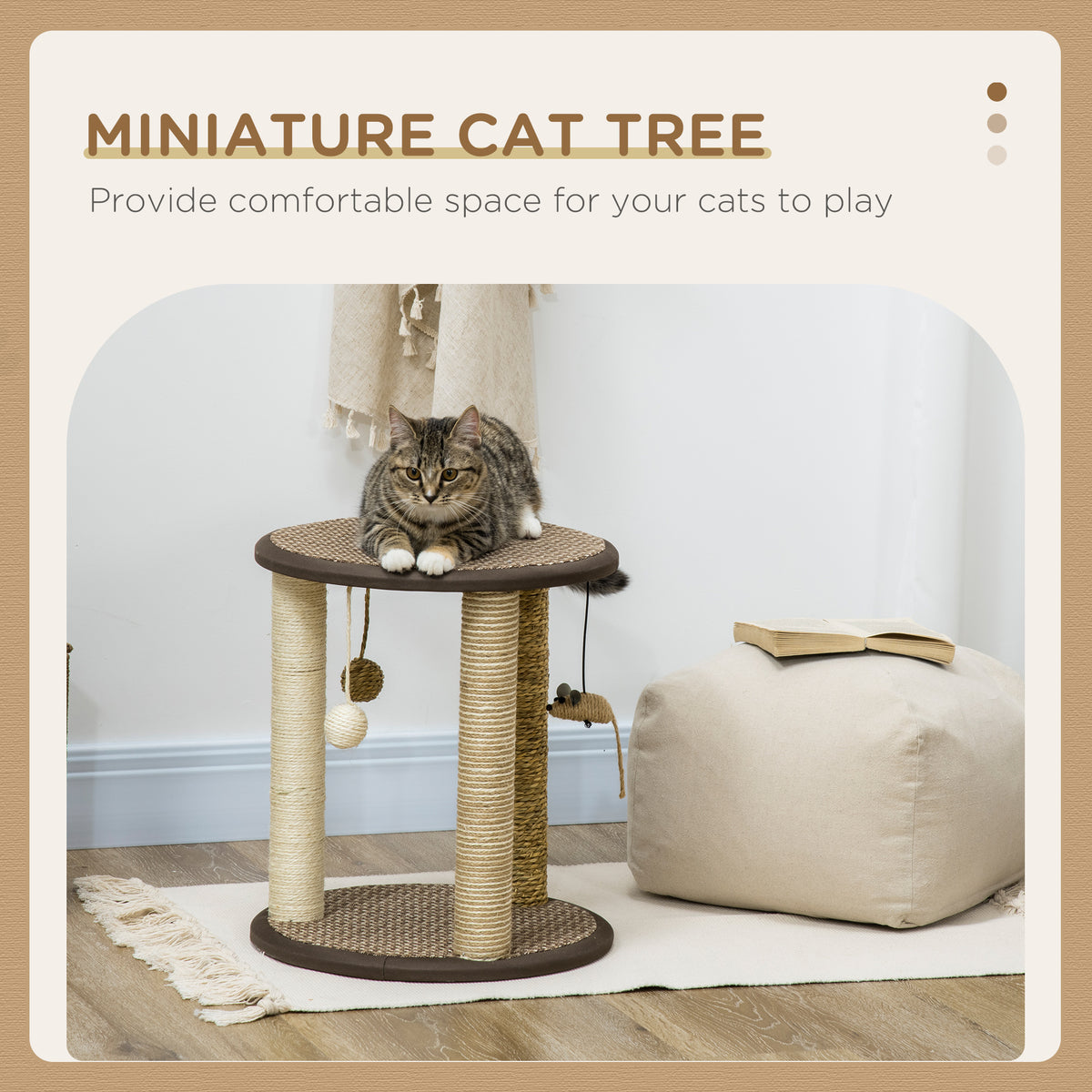 Árbol para gatos compacto con juguetes colgantes