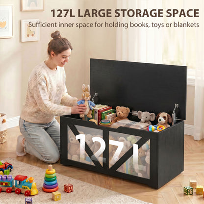 Rustic storage chest with safety hinges