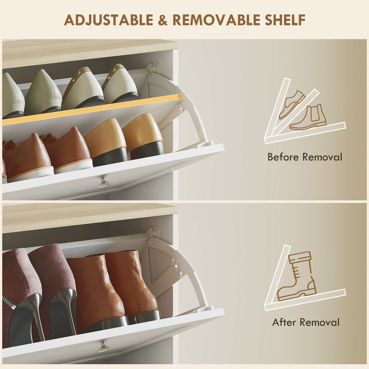 Shoe Cabinet 3 Flip Drawers Adjustable Shelves, 12-18 Pairs
