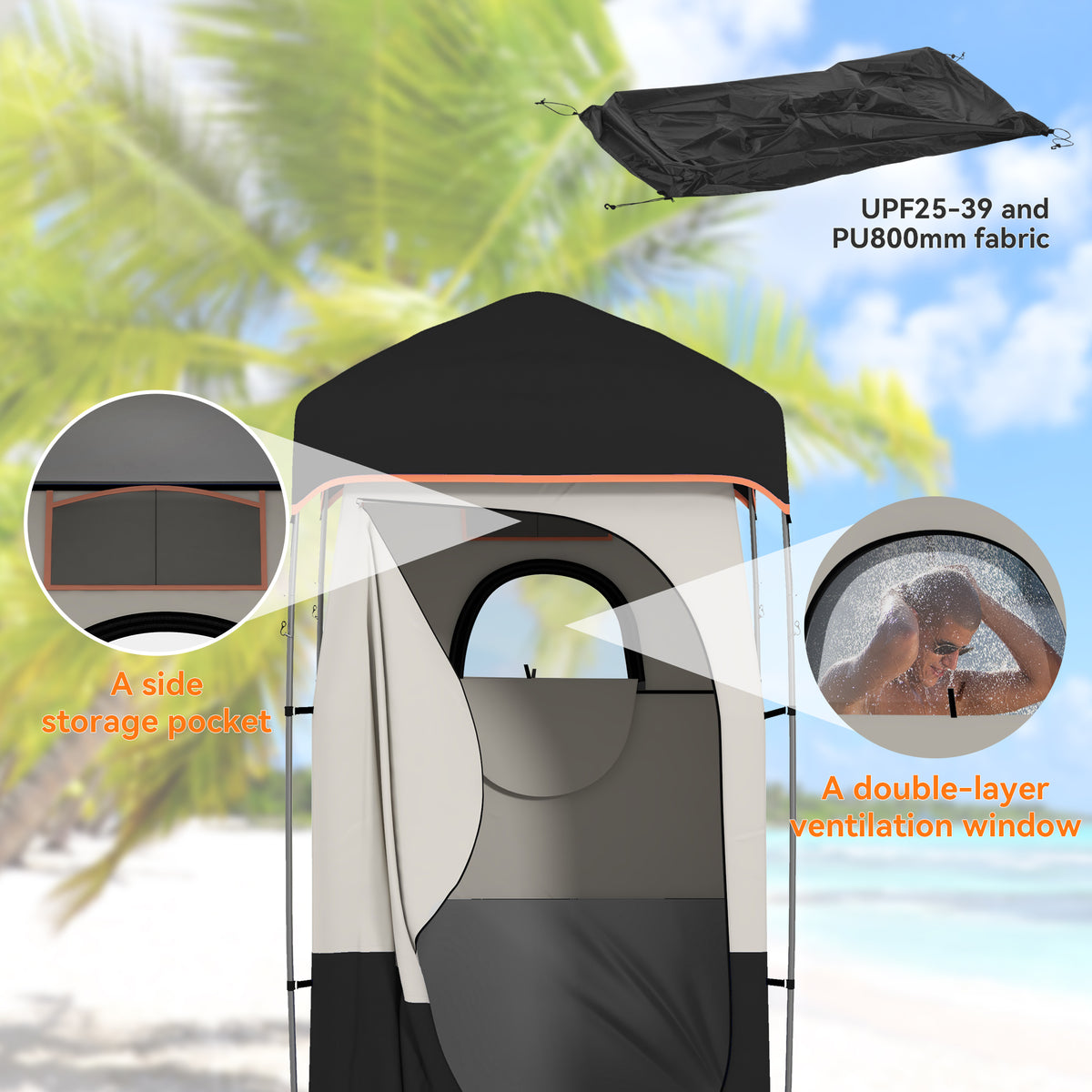 Tienda de ducha para camping con bolsa solar portátil