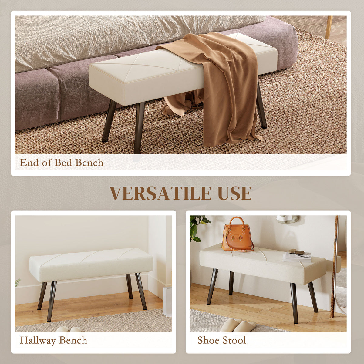 Upholstered Velvet Bedroom Bench — Steel Legs