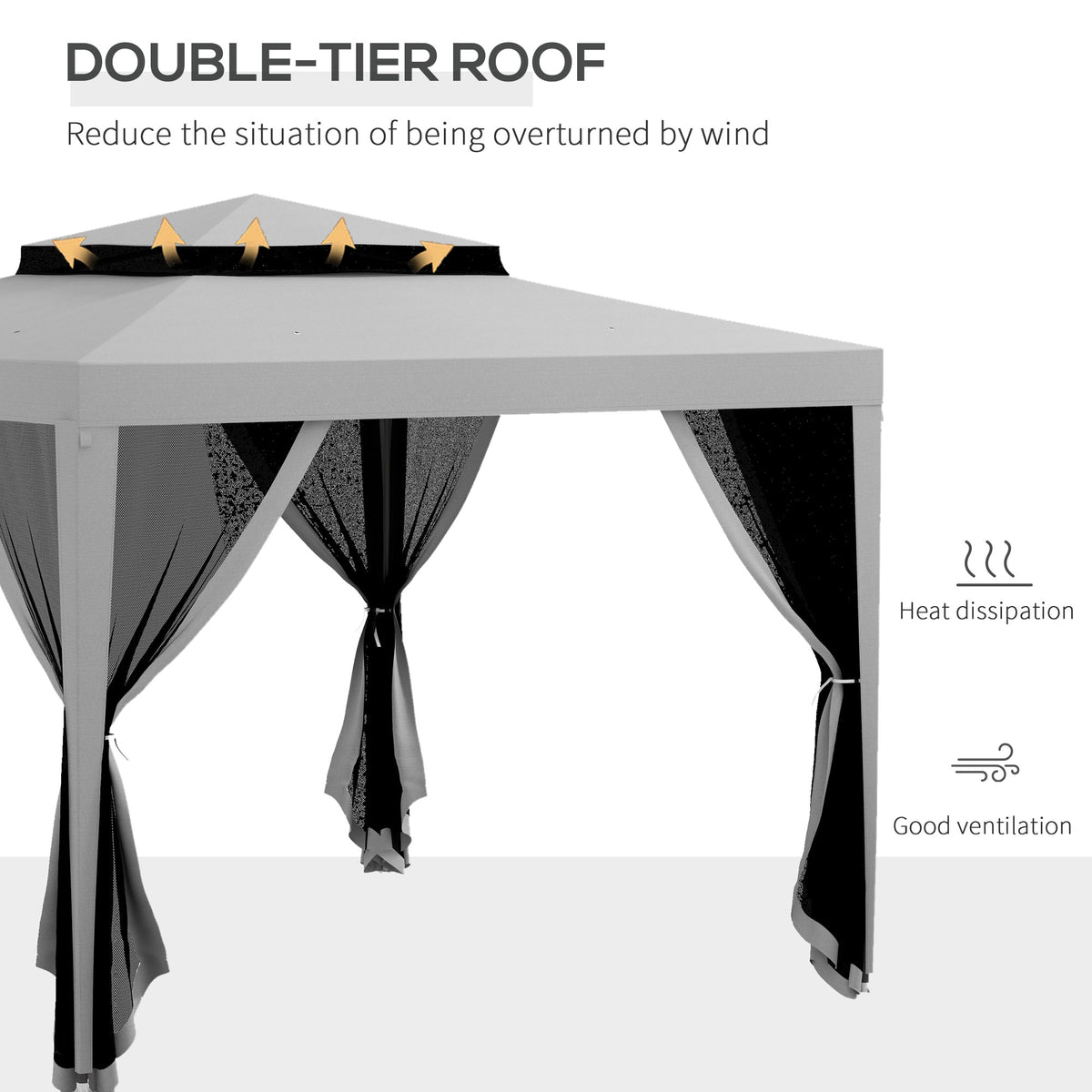 Toldo de jardín de 3x3 m con doble techo y mosquitera