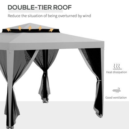 Toldo de jardín de 3x3 m con doble techo y mosquitera