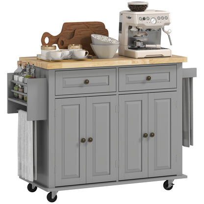 Rolling kitchen island with storage and wood top