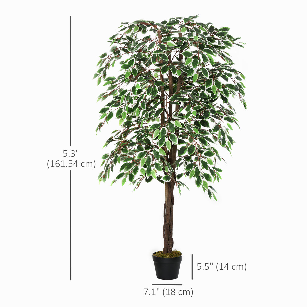 Realistic Potted Artificial Ficus Tree — Green
