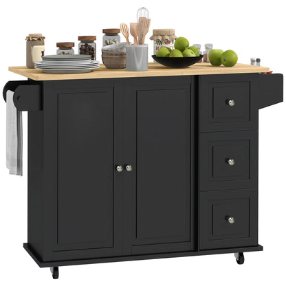 Kitchen Island on Wheels with Drop Leaf and Drawers